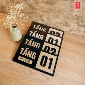 Bảng gỗ chỉ dẫn số tầng(floor) cắt laser chữ nổi 3D dán tường decor trang trí nhà nghỉ khách sạn SAN-FL01